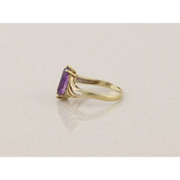 14k Yellow Gold Natural Amethyst and Diamond Ring Size 8 - Picture 7 of 7